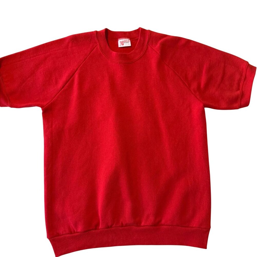 LARGE Vintage Sunbelt Red Short Raglan Sleeve Knit Fleece Sweatshirt